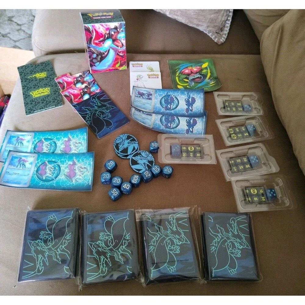 Pokémon TCG Accessories Lot - Tins, Dice, Coins, Mini Figs, Stickers, and More